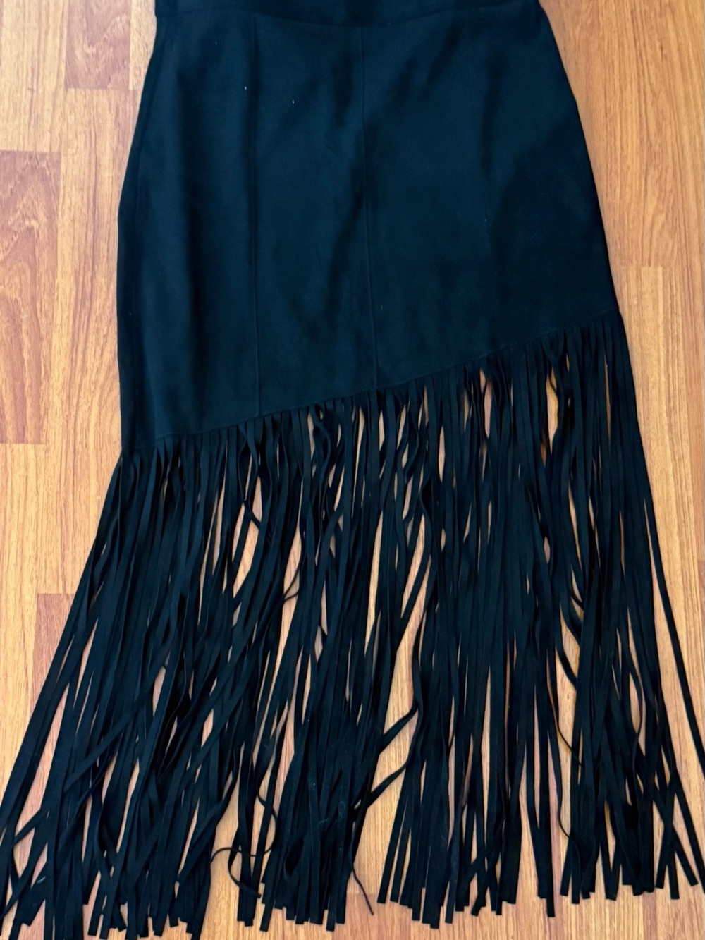 Zara Black Faux Suede Fringe Midi Skirt - Women's Fashion